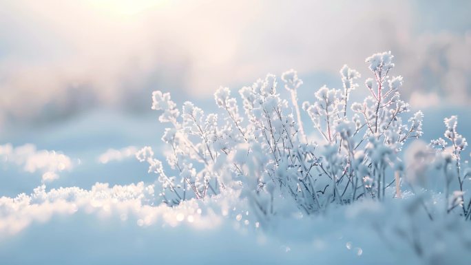 唯美冬季雾凇雪景 雪景特写 雪花特写