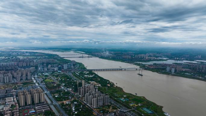 南昌赣江城市风光雨过天晴云海航拍延时