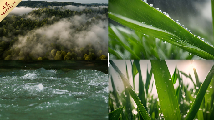 水大自然森林雨滴下雨河流山水农业风景4K