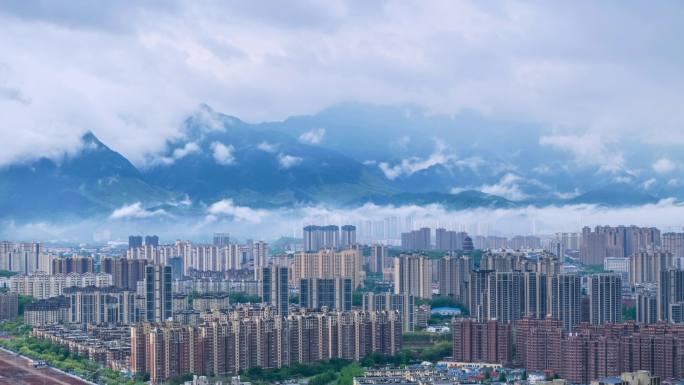 烟雨九江城景航拍延时