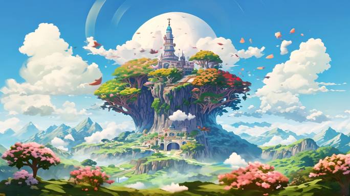 天空之城：宫崎骏卡通风格的奇幻场景