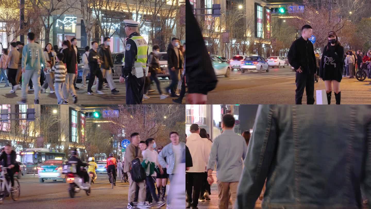 夜晚城市行人过马路人流脚步视频素材44