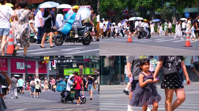 城市夏天暑假酷暑高温炎热街道人群人流汽车