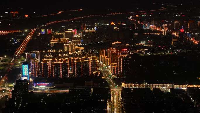 山西临汾市夜景 汾河岸边历史名城风采