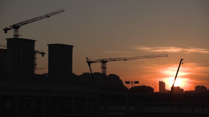 夕阳晚霞落日清晨朝阳下的城市街道66