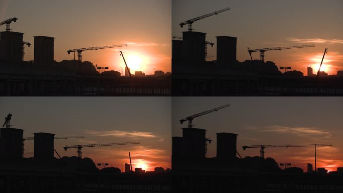 夕阳晚霞落日清晨朝阳下的城市街道66