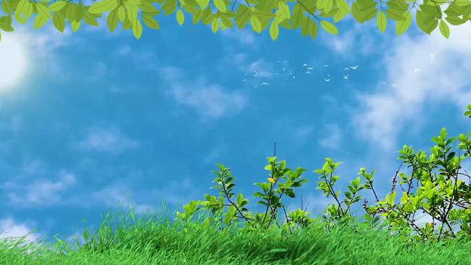 大自然蓝天白云树木画草背景