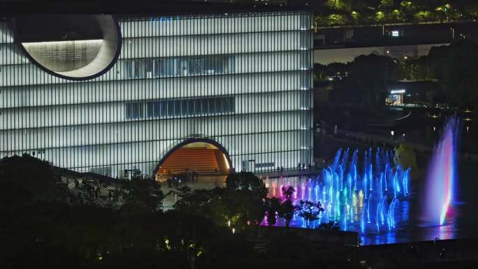 上海嘉定新城上海保利大剧院夜晚水景光影秀