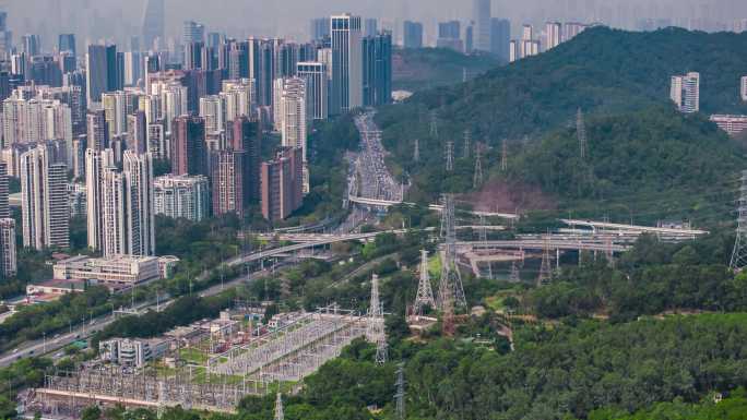 深圳北环香蜜立交桥城市交通航拍延时