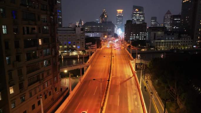 上海夜景航拍延安东路金光外滩中心黄浦区夜