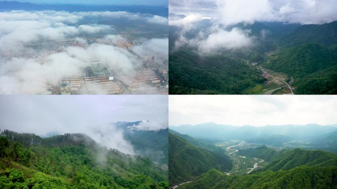 云山雾罩青山大山穿越云层自然风光