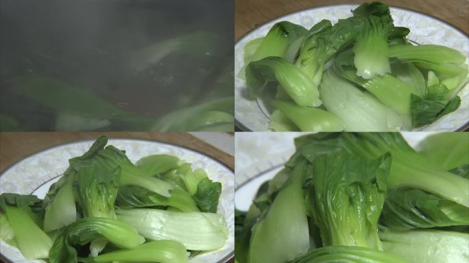 家庭厨房 做菜 青菜焯水 烫菜 盛入盘子