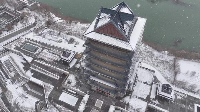 大雪中的兰州黄河楼