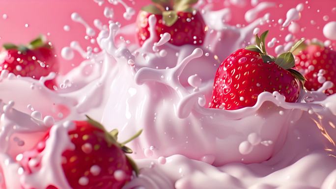 草莓与牛奶的组合 新鲜水果 草莓味牛奶