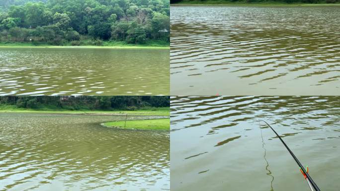 风景，水库，钓鱼，水浪，石头，岸边，山塘