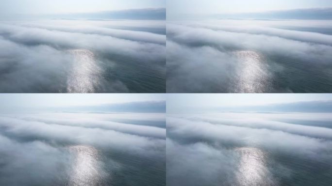 云雾下的海面水面4K航拍