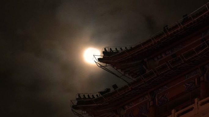 月亮古建筑古代夜景