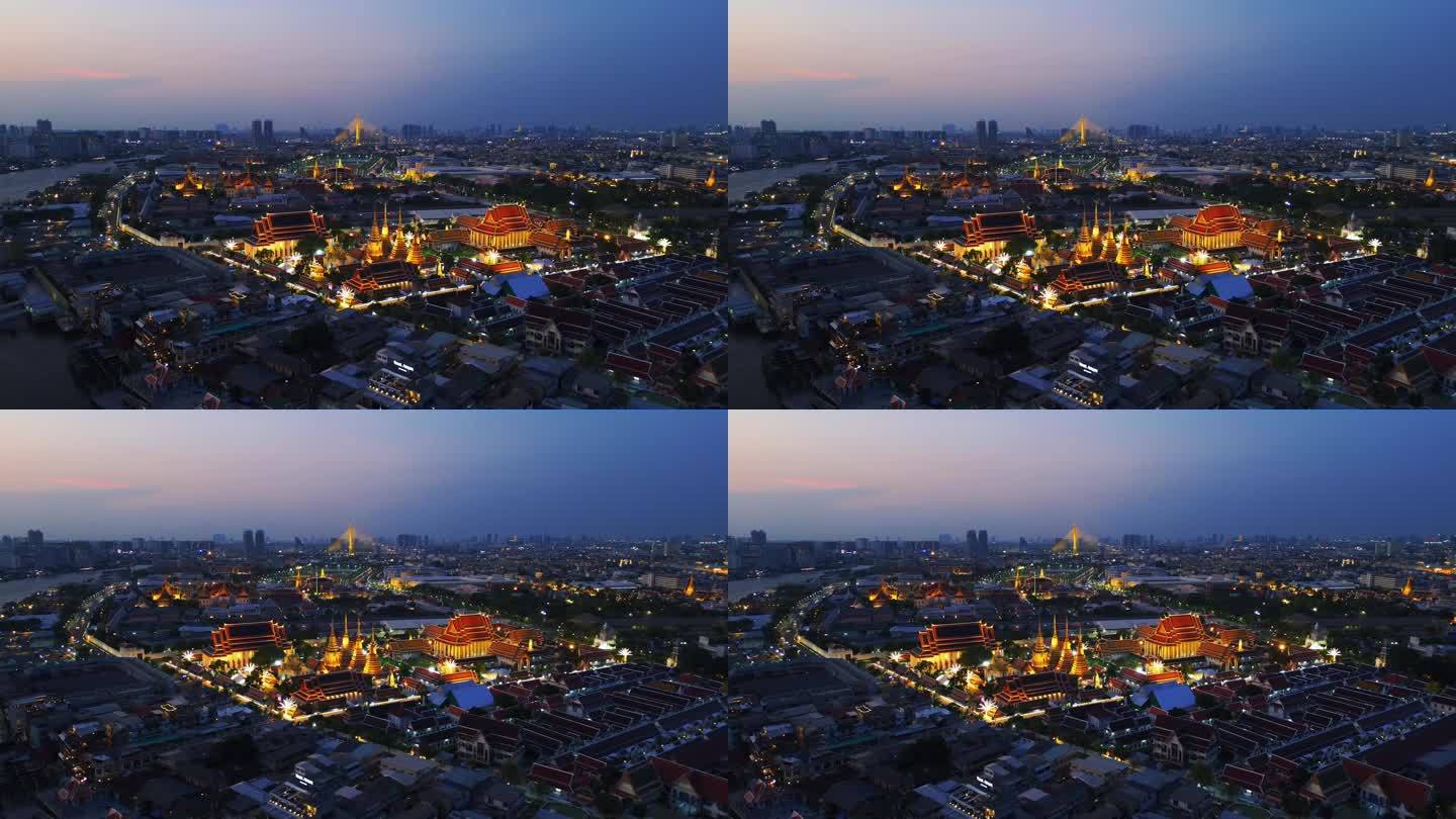 玉佛寺航拍夜景泰国曼谷无人机