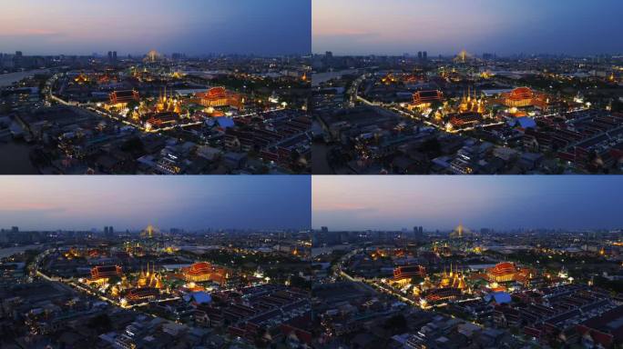 玉佛寺航拍夜景泰国曼谷无人机