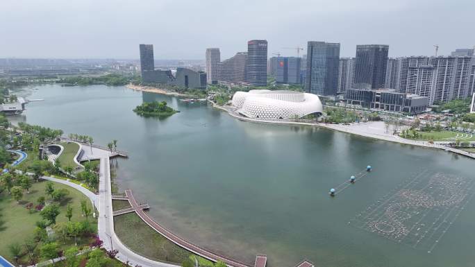 钱塘区 金沙湖大剧院 晚霞 钱塘江 沙滩