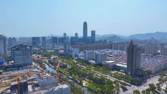 台州市椒江区大景全景航拍城市地标白云山飞