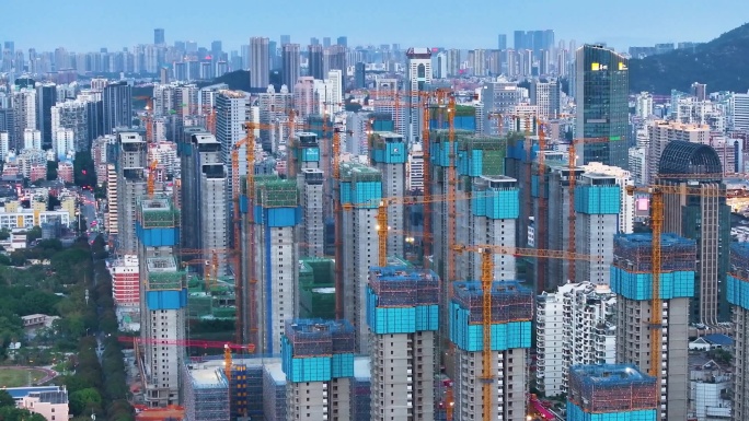 城市高楼小区建设工地塔吊4K航拍