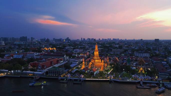 郑王庙夜景环拍泰国曼谷旅游景点