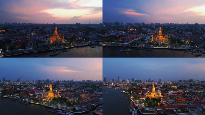 郑王庙夜景环拍泰国曼谷旅游景点