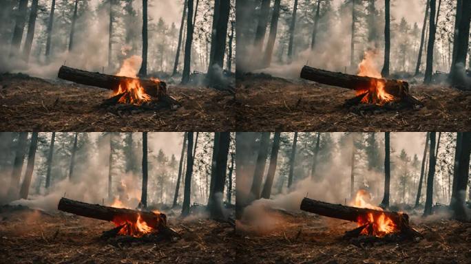 闷烧冒烟的森林大火