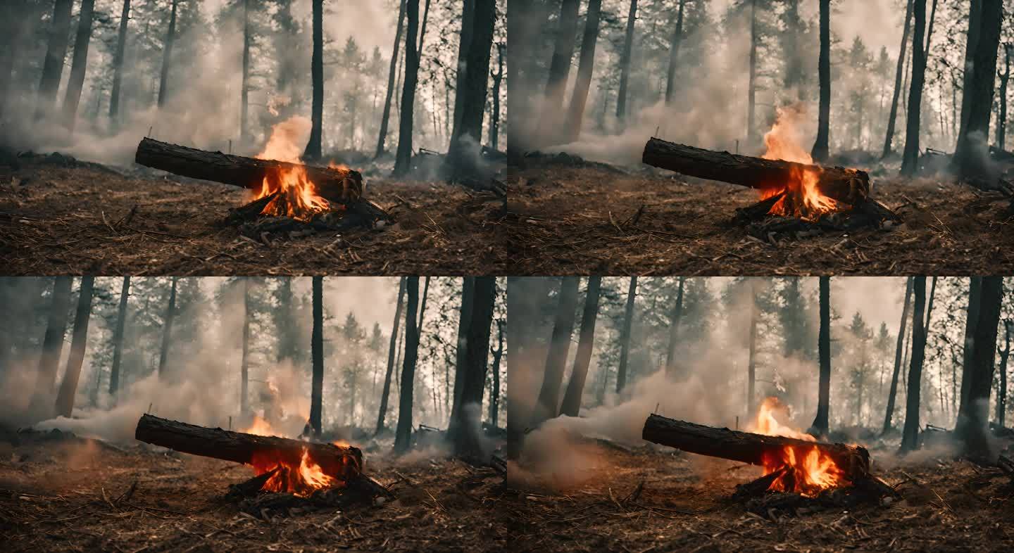闷烧冒烟的森林大火