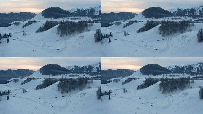 新疆阿勒泰禾木冬季航拍风光