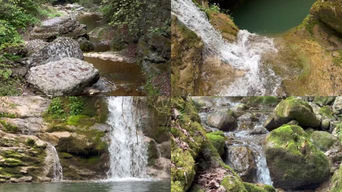 森林流水瀑布山水水流流水河流森林溪流瀑布