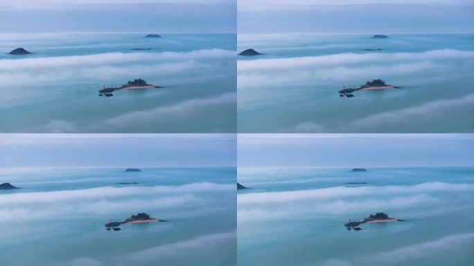 云雾下的海面水面4K航拍