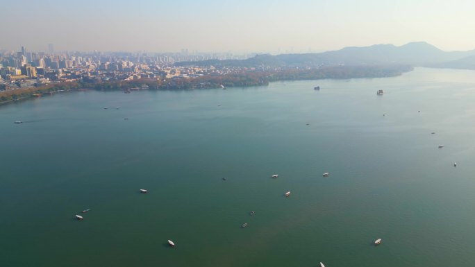 杭州西湖景区游船航拍