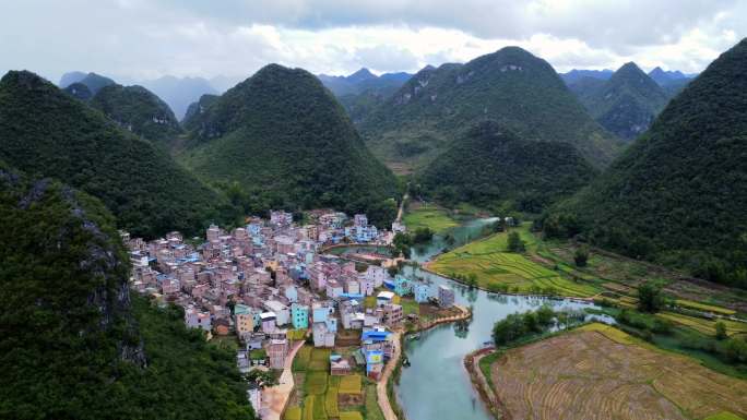 广南县八宝河野风景区山水田园多角度航拍