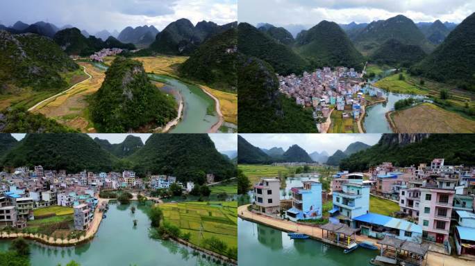 广南县八宝河野风景区山水田园多角度航拍