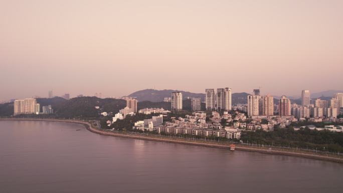广东珠海海边日出建筑航拍单镜头2