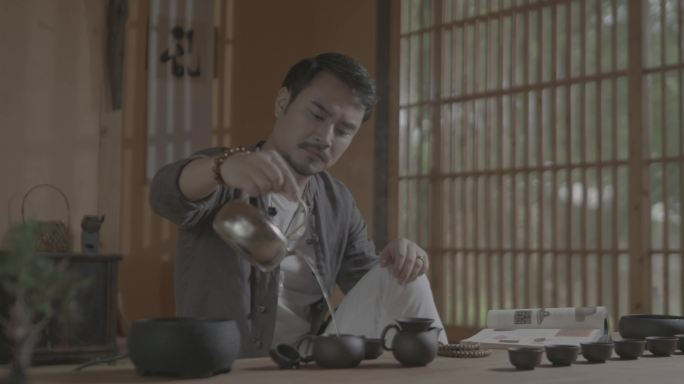 中式意境男子喝茶看书 茶道茶叶宣传片