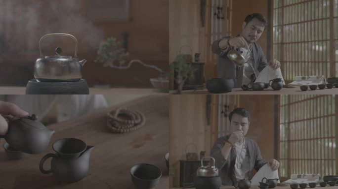 中式意境男子喝茶看书 茶道茶叶宣传片