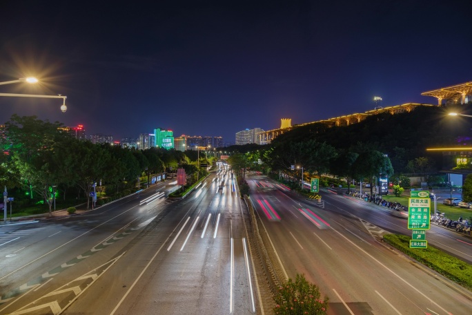 南宁城市街道街景交通高速公路车流夜景延时