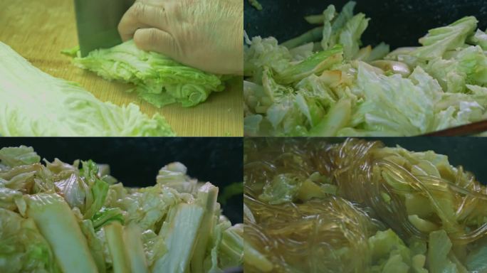 白菜炖粉条烹饪菜肴4K视频素材