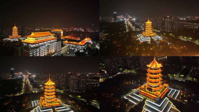 厦门集美区集美市民公园集美塔航拍夜晚夜景