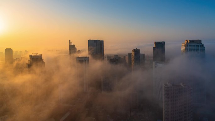 大连城市云海平流雾延时