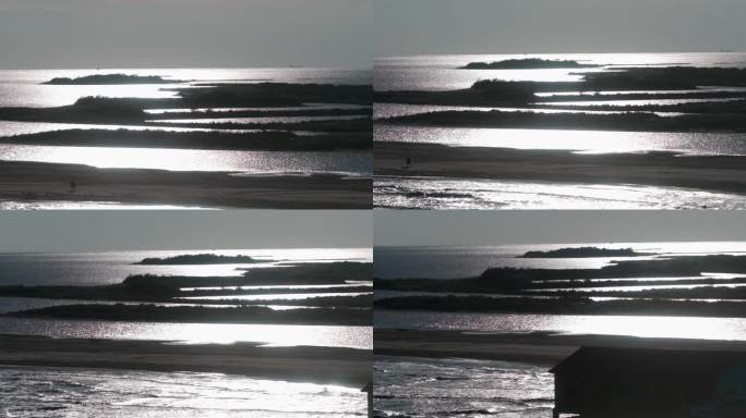 水墨波光粼粼星光闪闪的海水海面波浪