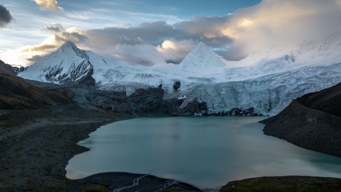 西藏那曲比如萨普神山圣山圣湖冰川延时