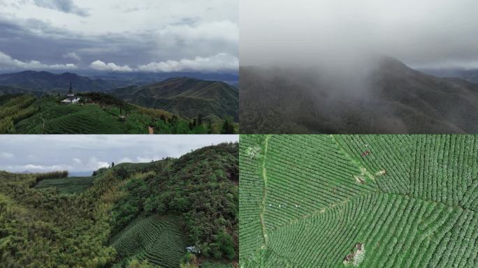 杭州余杭区 径山茶田茶山 航拍穿云素材