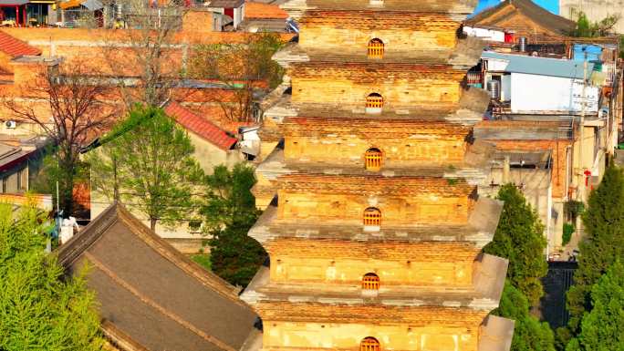 航拍 陕西西安香积寺塔净土宗祖庭唐代古塔