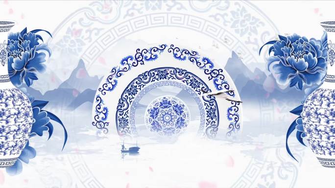 【循环】青花瓷 古风 舞台背景 AE模板
