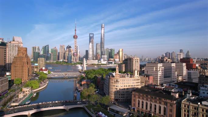 4K上海城市宣传片航拍陆家嘴外滩苏州河