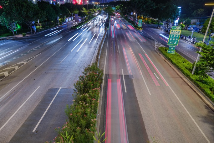 南宁城市街道街景交通高速公路车流夜景延时